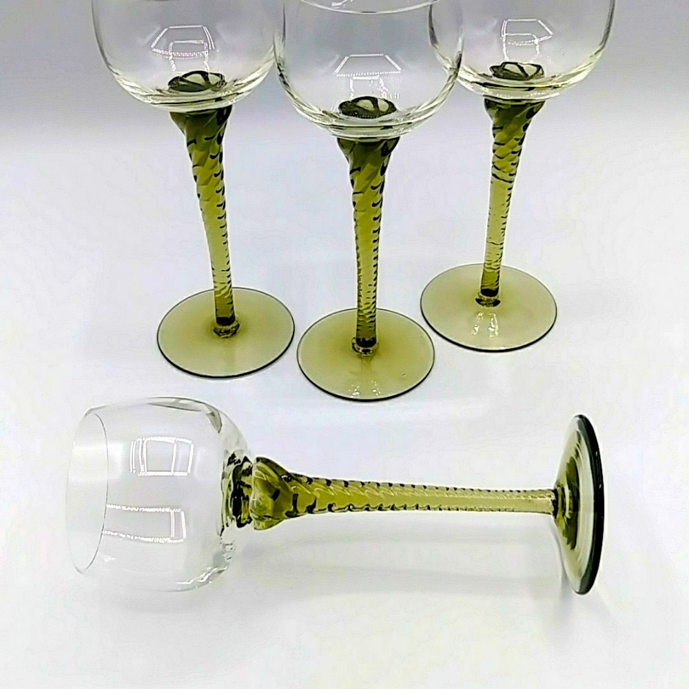 4 Stunning Smokey-Green Stemmed Cordial Glasses